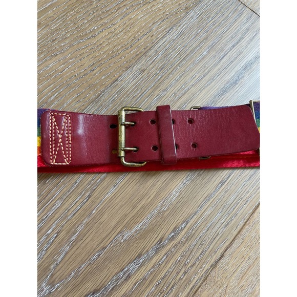 Vintage Pride Red Leather Belt Medium 35-38 Adjustable Rainbow Brass - Picture 4 of 11